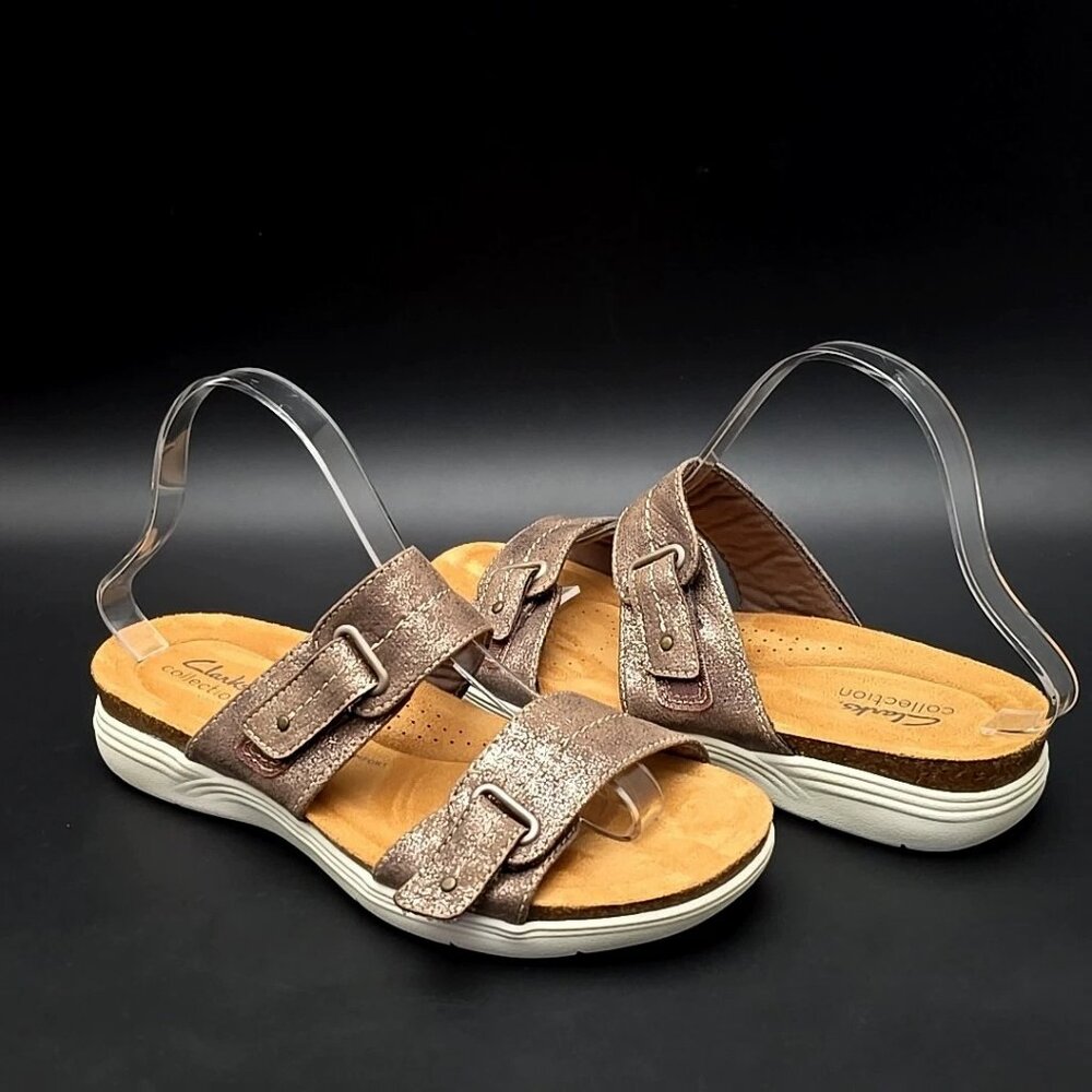 Clarks Collection April Dusk Adjustable Brown Slide Sandals Women’s Size 9.5M - Picture 9 of 12
